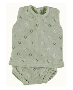 Sleeveless Knit Pointelle Bloomer Set in Sage