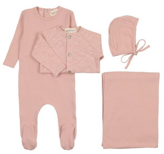 Slub Cardigan Layette Set in Mauve