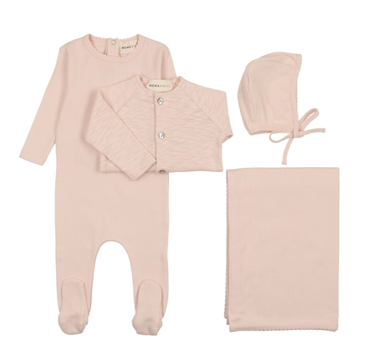 Slub Cardigan Layette Set in Peach Dust