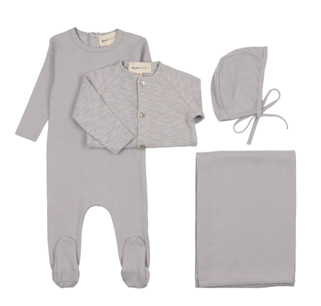 Slub Cardigan Layette Set in Soft Blue