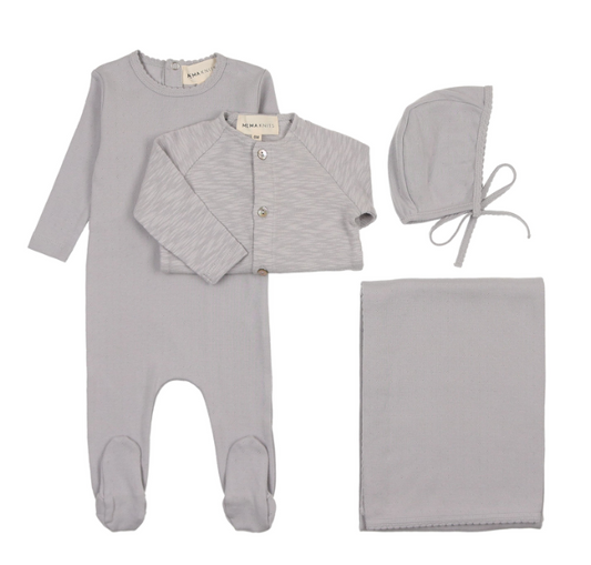Slub Cardigan Layette Set in Soft Blue
