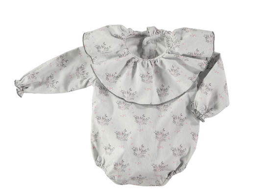 Fancy Collared Printed Romper in Pale Blue
