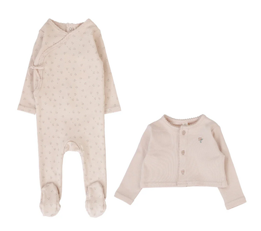 Lilette Embroidered Bud Footie & Cardigan - Soft Pink