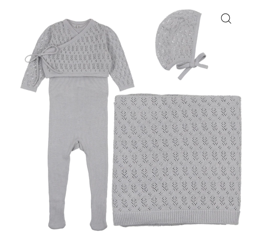 Knit Sleeveless Footie with Cardigan Layette Set in Light Blue