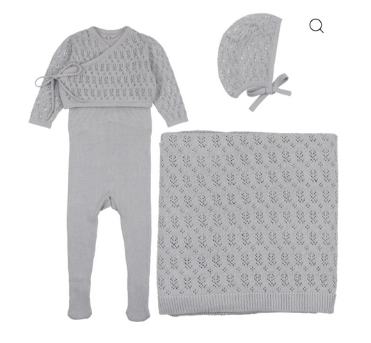 Knit Sleeveless Footie with Cardigan Layette Set in Light Blue