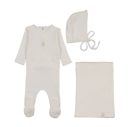 Pointelle Birds Layette Set in White