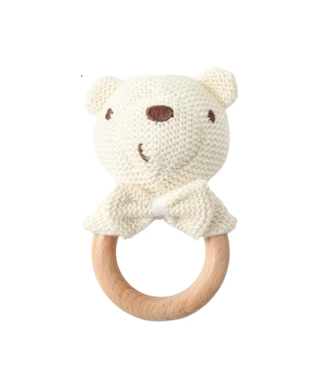 Crochet Teddy Bear Rattle in Cream
