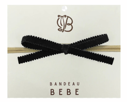 Scalloped Velvet Baby Headband in Black