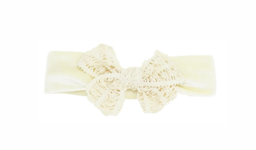 Velvet and Lace Baby Headband in Cream