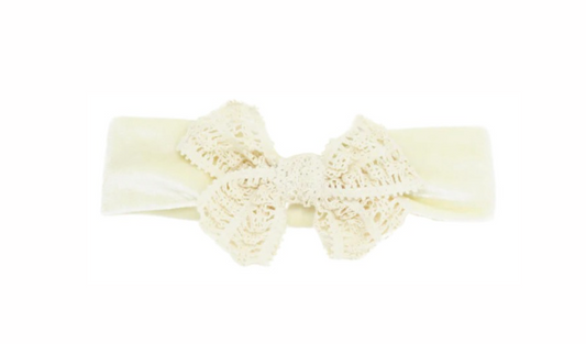Velvet and Lace Baby Headband in Cream