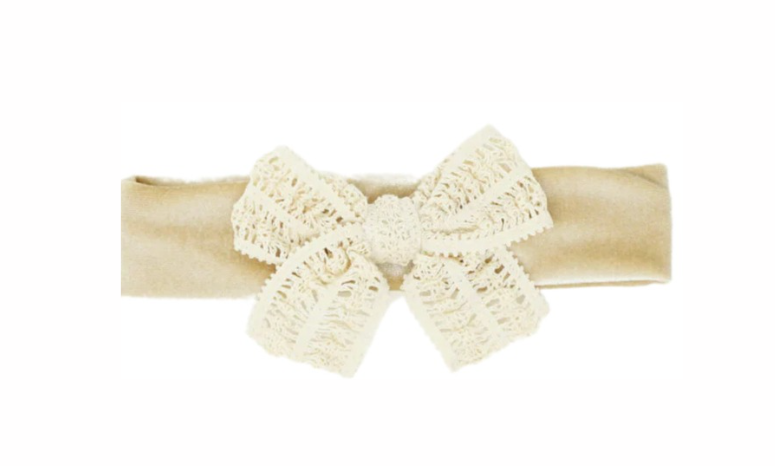 Velvet and Lace Baby Headband in Natural