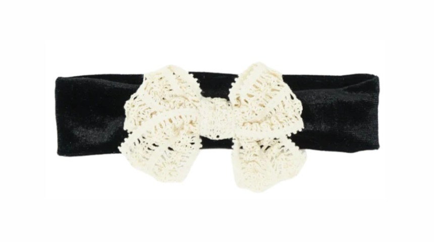 Velvet and Lace Baby Headband in Black