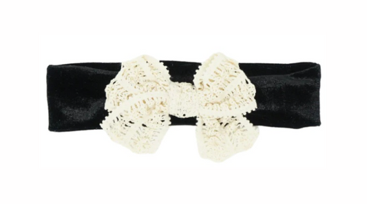 Velvet and Lace Baby Headband in Black