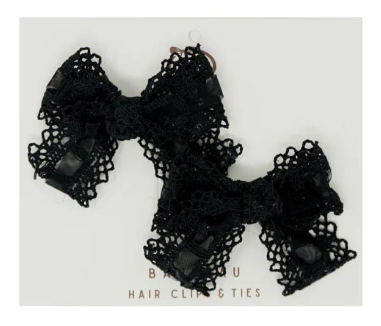 Sheer Lace Mini Clip Set in Black