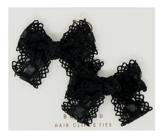 Sheer Lace Mini Clip Set in Black