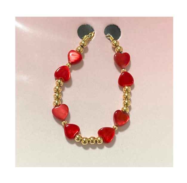 Gold Beads with Red Hearts