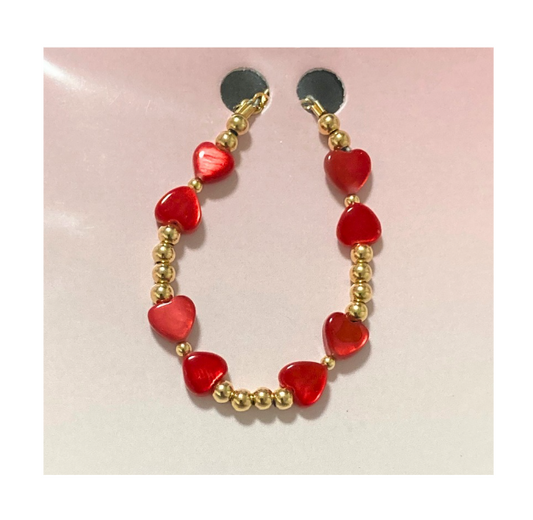 Gold Beads with Red Hearts