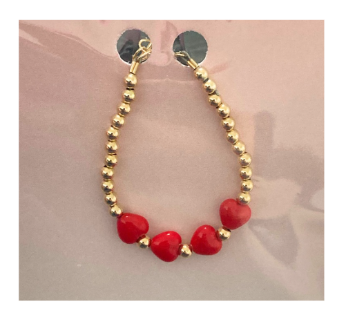 Gold and Red Beaded Hearts