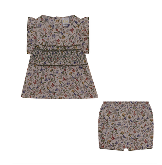 Smocked Multi Flowers Baby Set - 9m and 24m