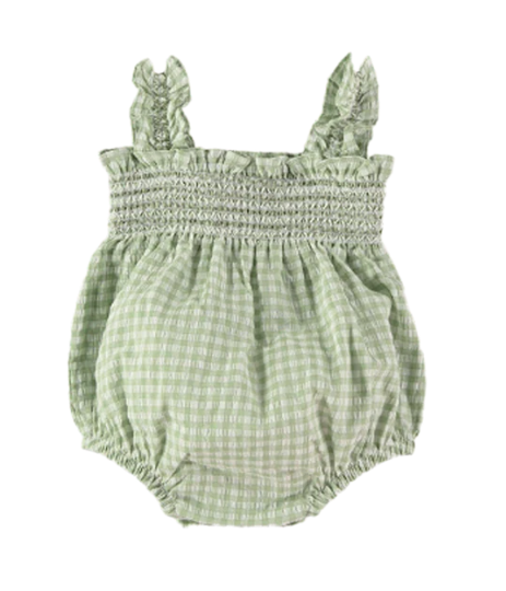 Sage Gingham Smocked Bubble - 9m