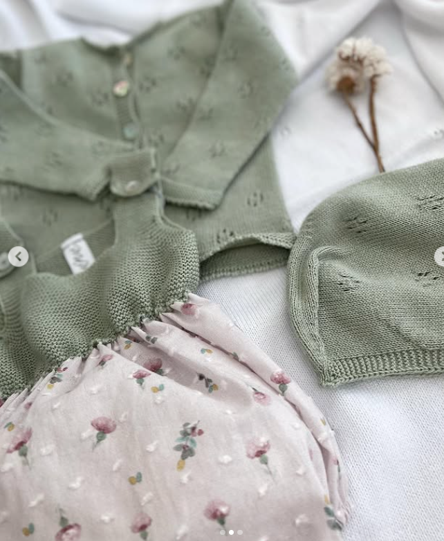 Green Knit Pink Floral Romper
