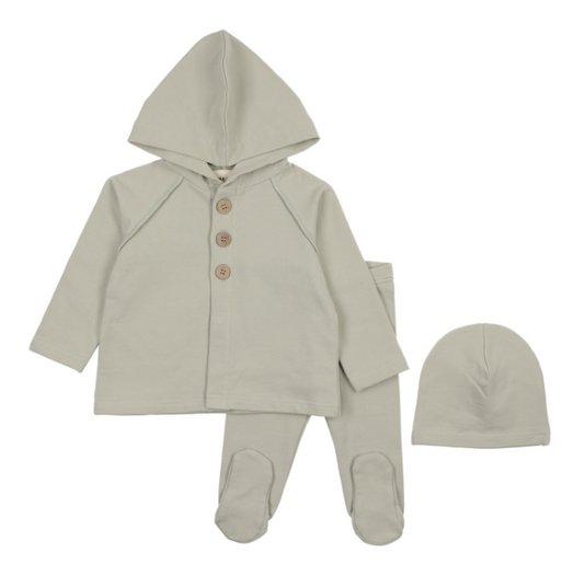 Hooded Cardigan Set and Beanie in Mint