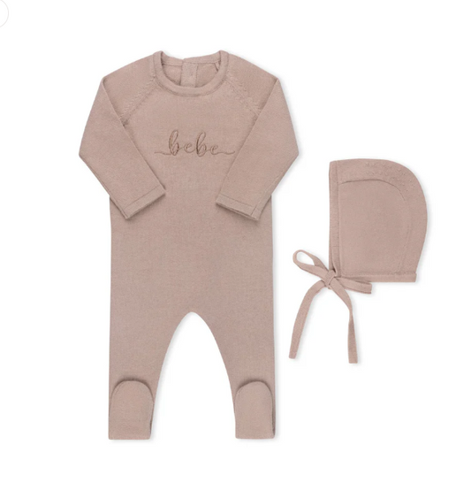 ‘Bebe’ Footie and Bonnet in Mauve