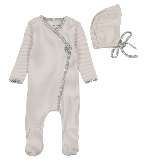 Boys Poplin Trim Footie and Beanie