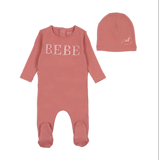 Bebe Ditsy Footie and Beanie in Petal