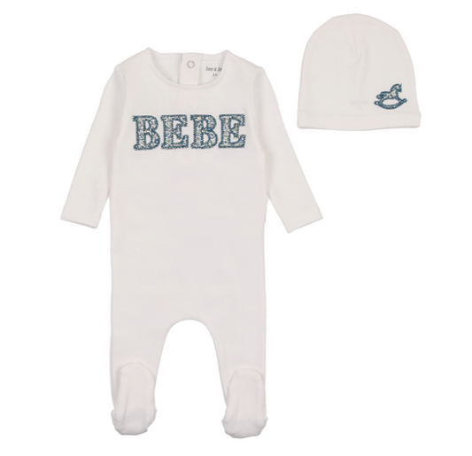 Bebe Ditsy Footie and Beanie in Arctic White Boys