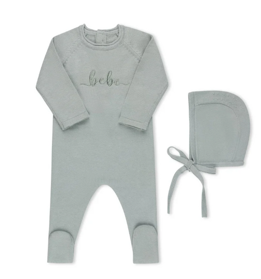 ‘Bebe’ Footie and Bonnet in Blue