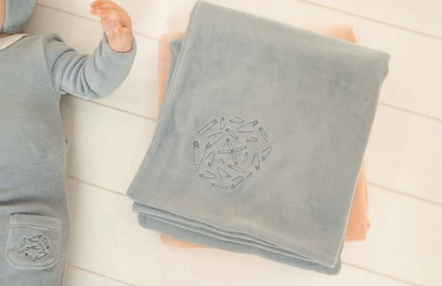 Embroidered Safety Pin Layette Set in Blue Smoke