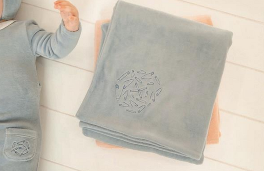 Embroidered Safety Pin Layette Set in Blue Smoke