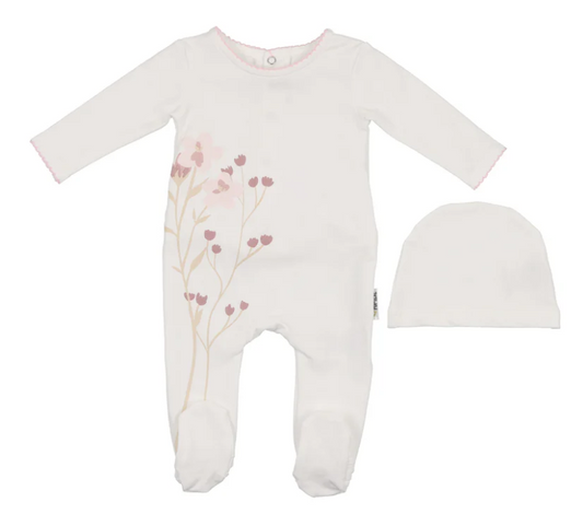 Blooming Bouquet Footie and Beanie in Ivory