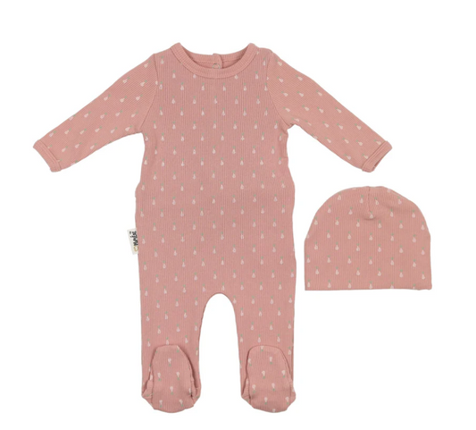 Ribbed Pineapple Footie and Beanie Set in Salmon