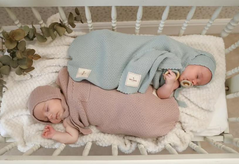 Mauve Cocoon & Bonnet set in Blue