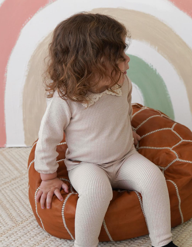 Lace Collar Knit Set in Beige