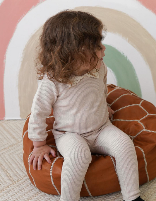 Lace Collar Knit Set in Beige