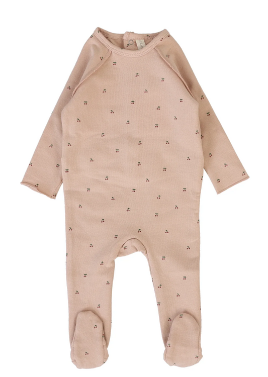 Lilette Cherry Print Footie in Dusty Pink