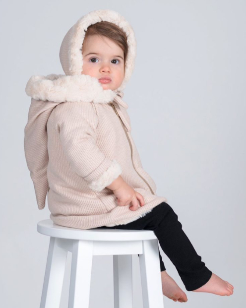 Fur Lined Zipper Coat and Hat in Beige - 3m