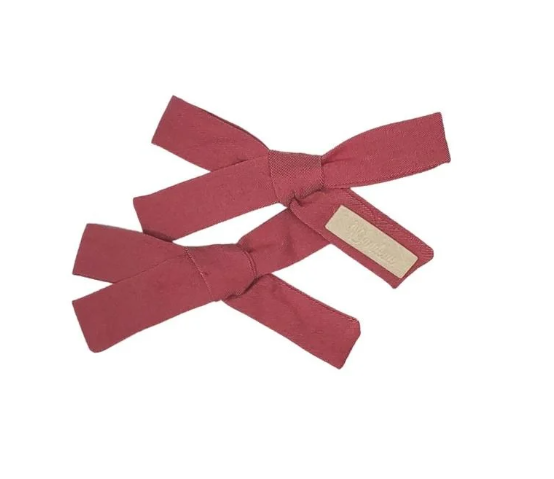 Red Washed Bow Clip Set