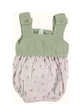 Green Knit Pink Floral Romper