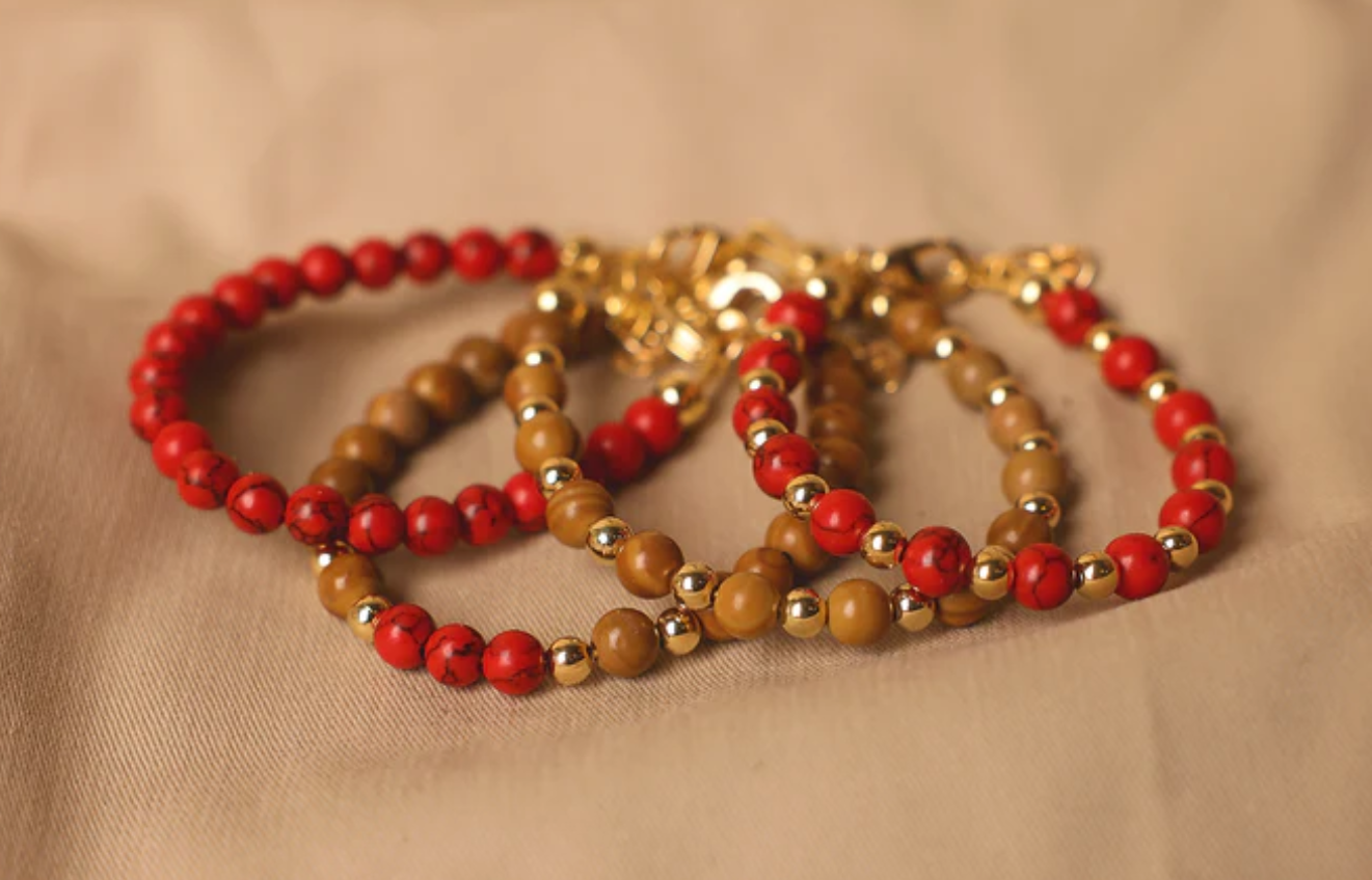 Red Dye with Gold Beads Bracelet