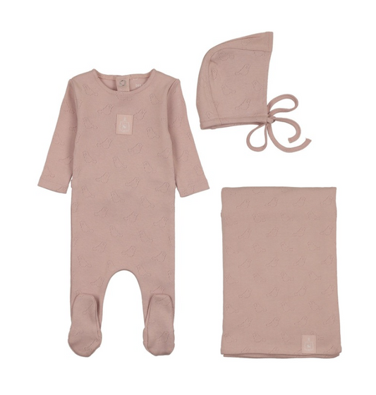 Pointelle Birds Layette Set in Pink