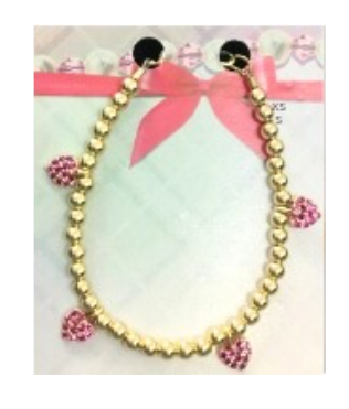 Gold Beads with Pink Dangling Hearts