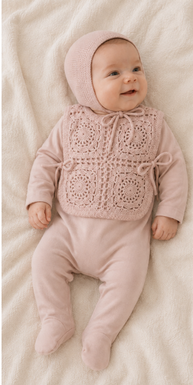 Crochet Pullover Vest & Bonnet in Mauve