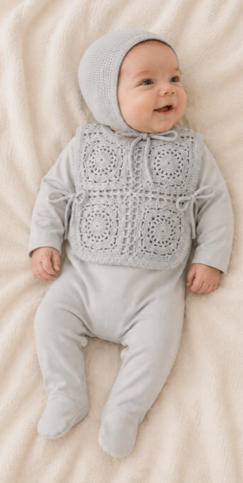 Crochet Pullover Vest & Bonnet in London Fog