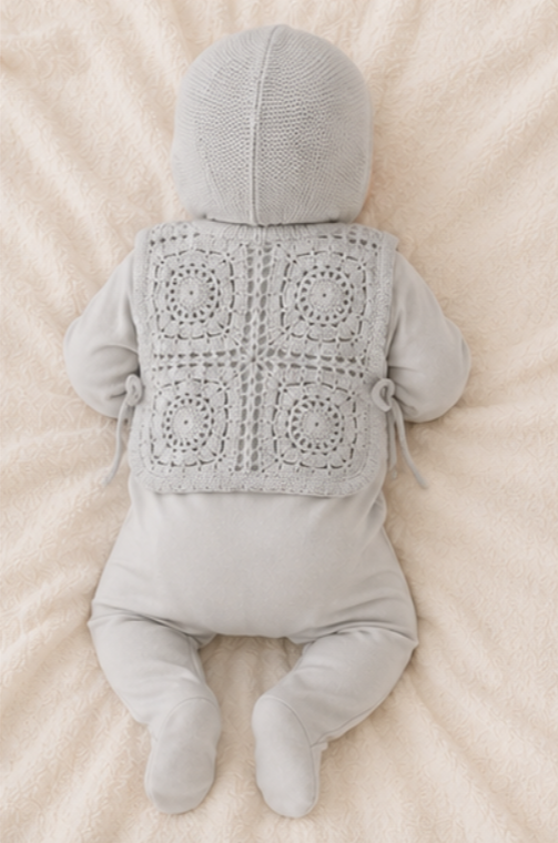 Crochet Pullover Vest & Bonnet in London Fog