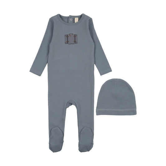 Suitcase Footie Set in Slate