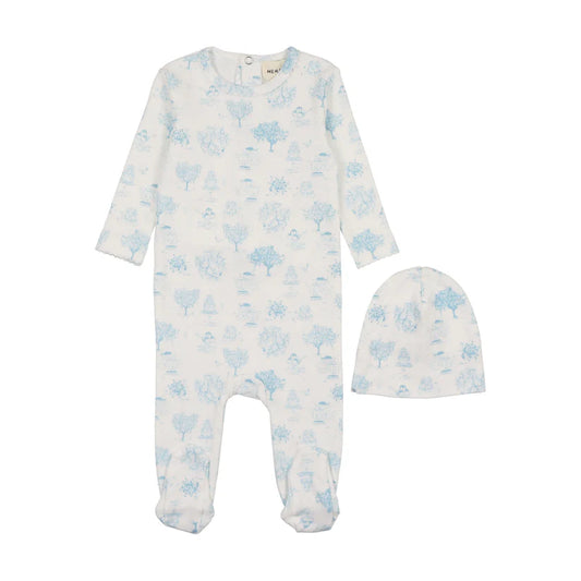 Toile Print Footie Set in Blue